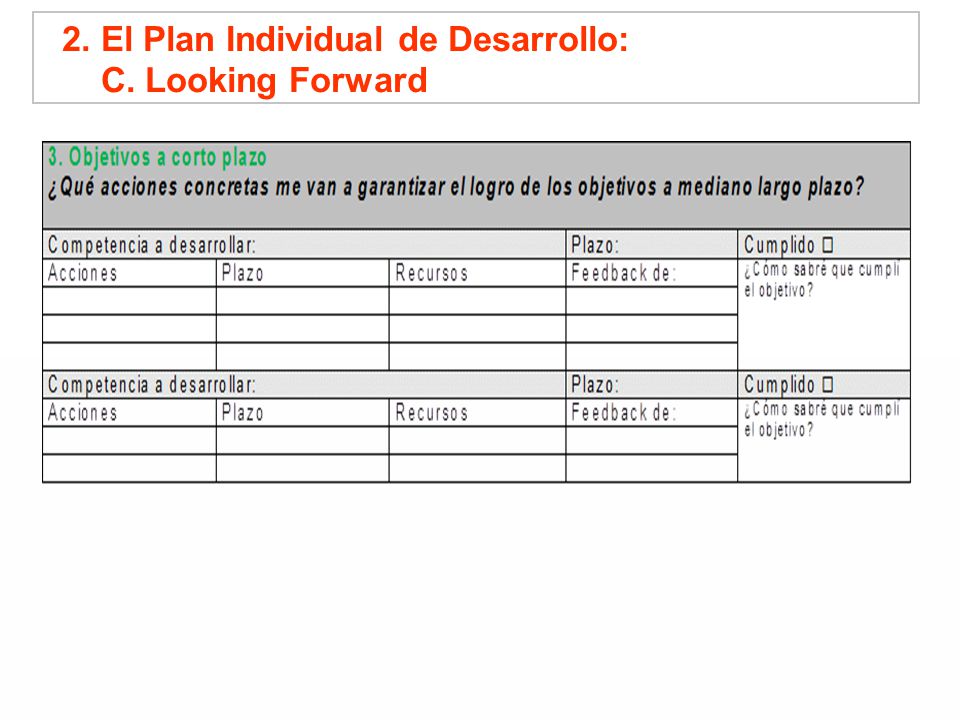 2. El Plan Individual de Desarrollo: C. Looking Forward