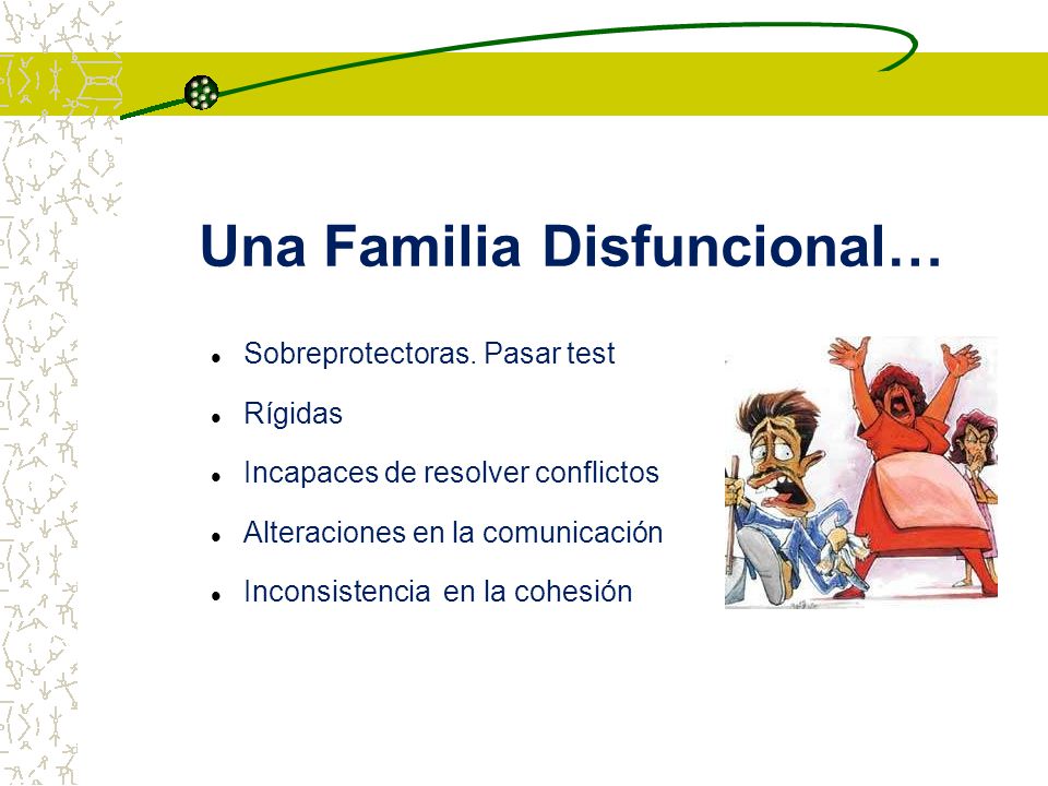 Una Familia Disfuncional…  Sobreprotectoras. Pasar test  Rígidas