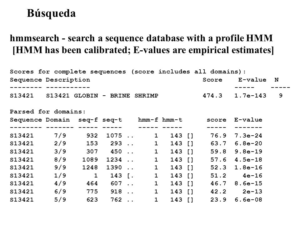 Búsqueda hmmsearch - search a sequence database with a profile HMM