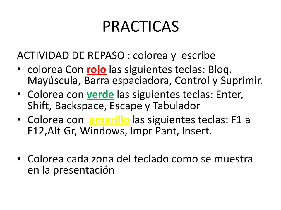 PRACTICAS ACTIVIDAD DE REPASO : colorea y escribe