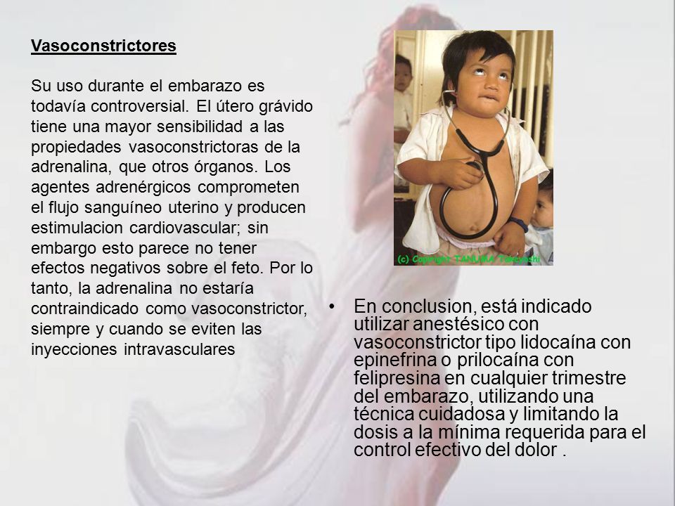Vasoconstrictores Su uso durante el embarazo es. todavía controversial. El útero grávido. tiene una mayor sensibilidad a las.