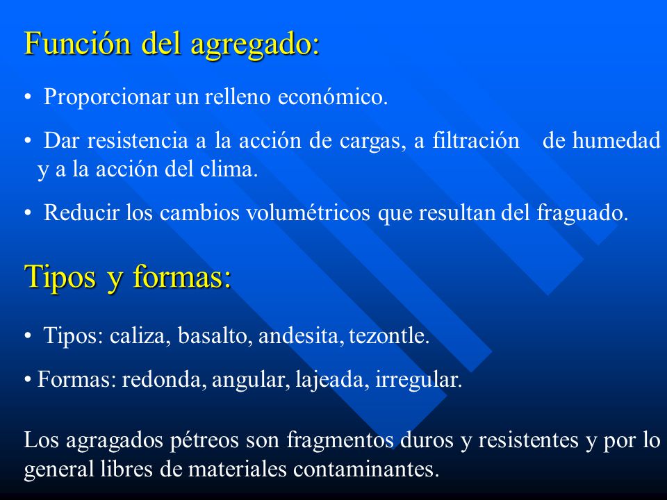 Función del agregado: Tipos y formas: