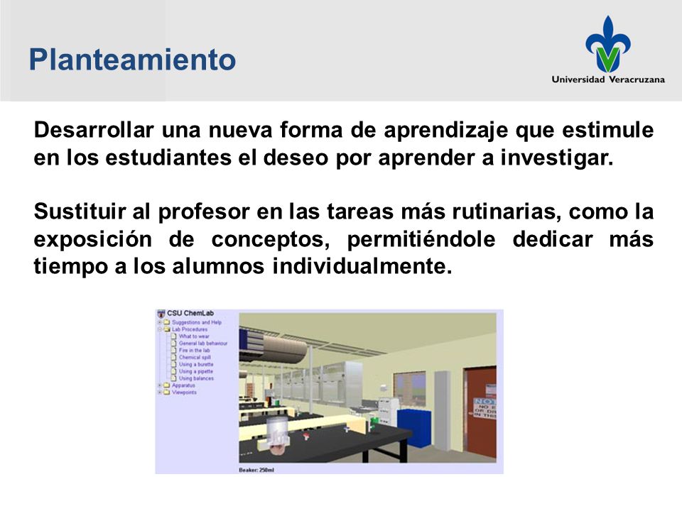 Planteamiento Desarrollar una nueva forma de aprendizaje que estimule en los estudiantes el deseo por aprender a investigar.