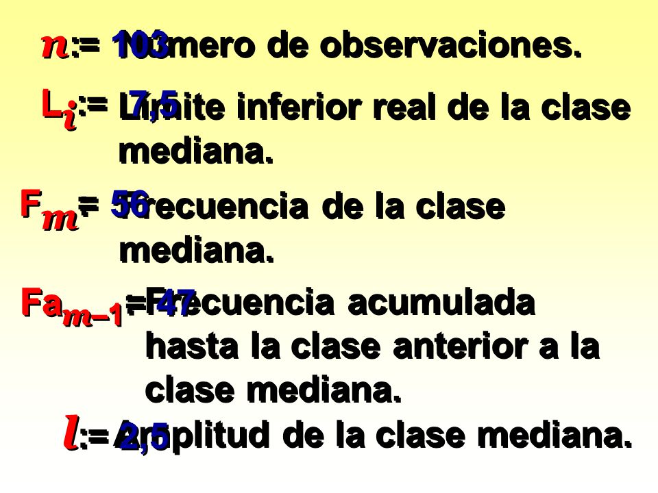 l: l = 2,5 n = 103 n: Número de observaciones. Li: Li = 7,5