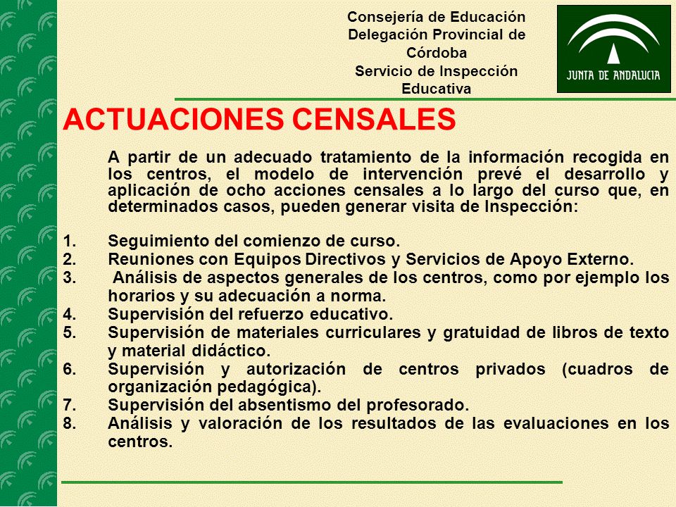 Consejería de Educación Delegación Provincial de Córdoba Servicio de Inspección Educativa