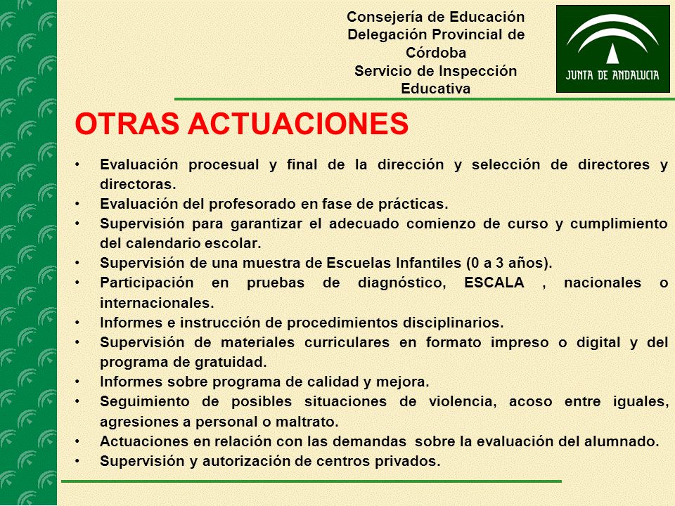 Consejería de Educación Delegación Provincial de Córdoba Servicio de Inspección Educativa