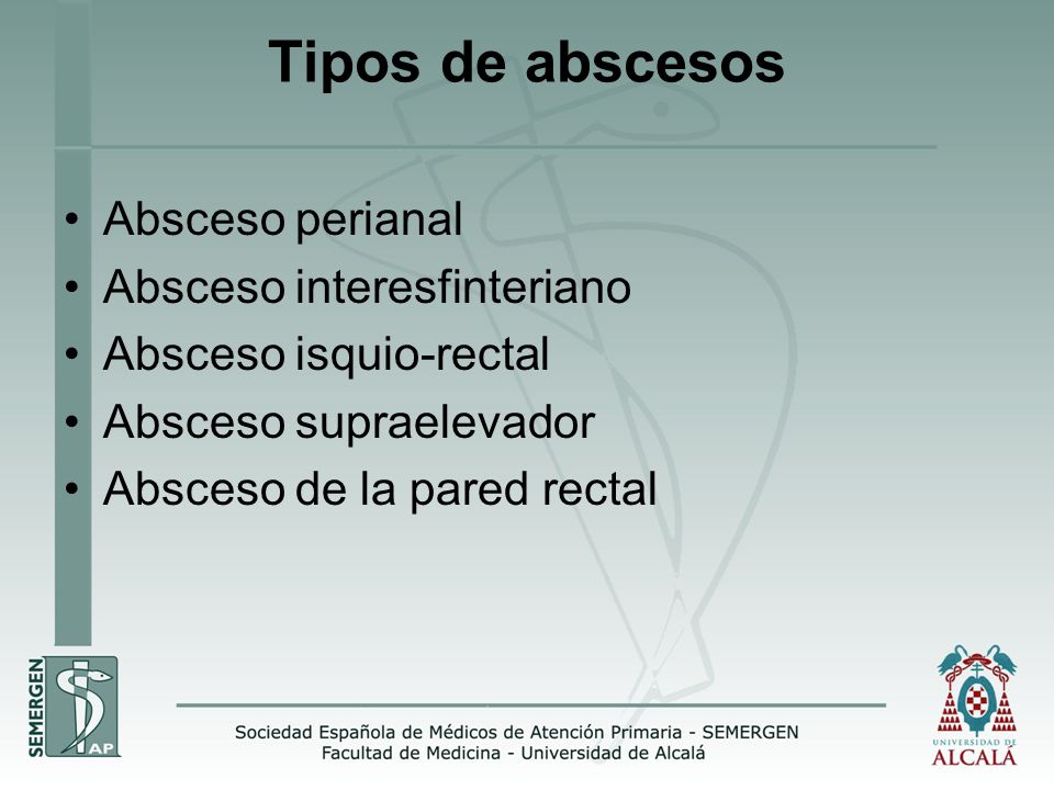 Tipos de abscesos Absceso perianal Absceso interesfinteriano