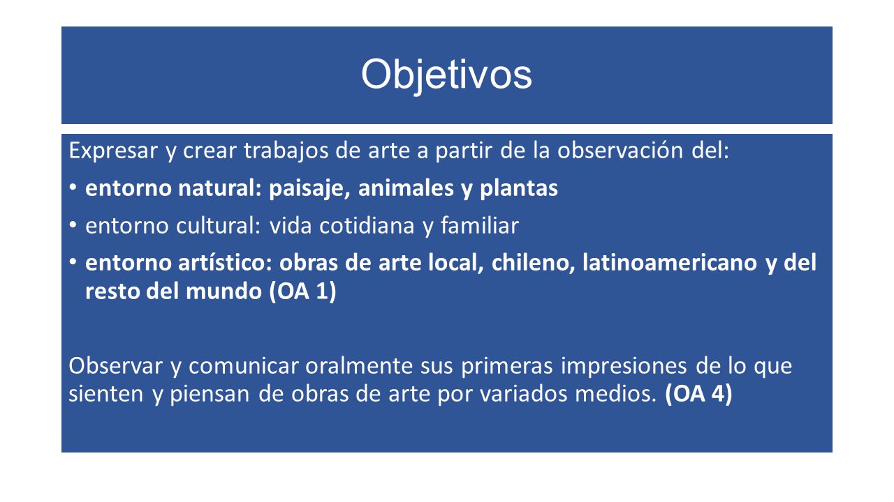 Objetivos Expresar y crear trabajos de arte a partir de la observación del: entorno natural: paisaje, animales y plantas.