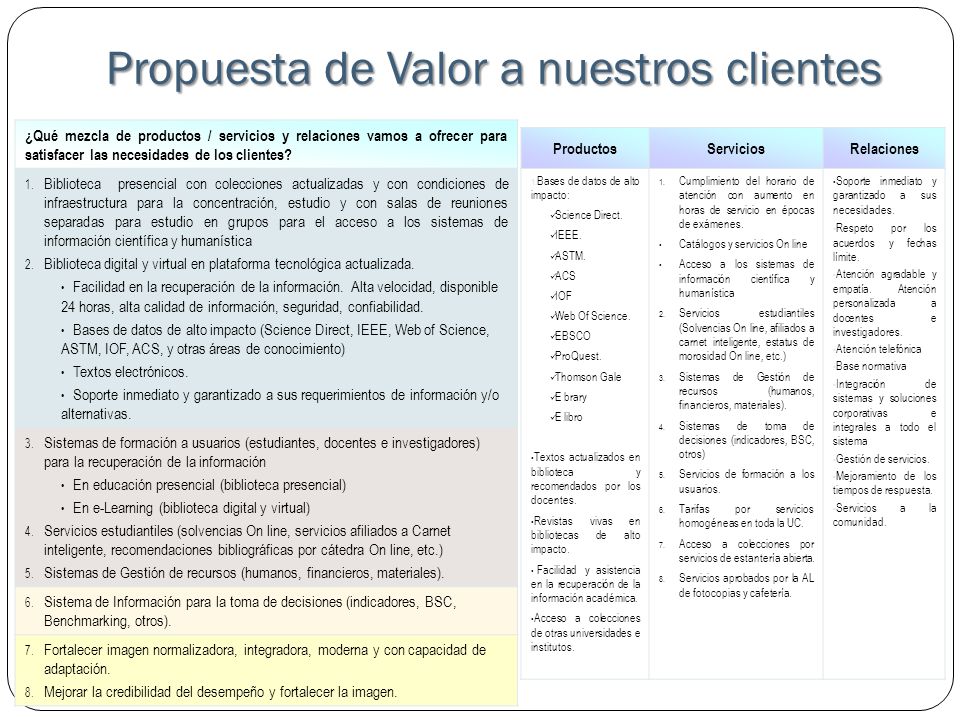 Propuesta de Valor a nuestros clientes
