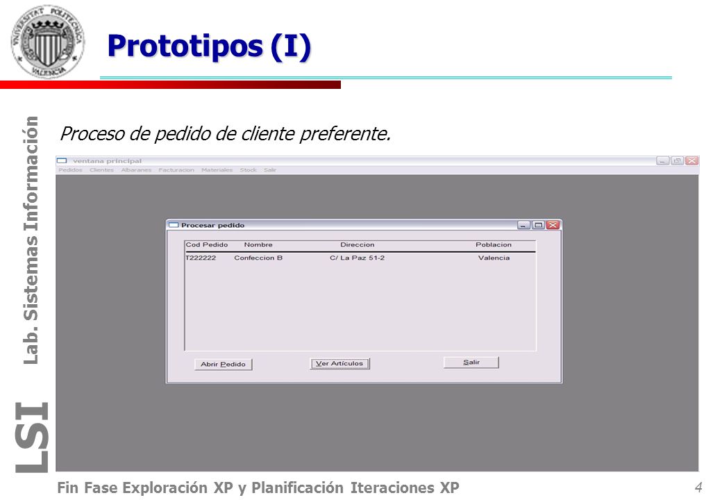 Prototipos (I) Proceso de pedido de cliente preferente.
