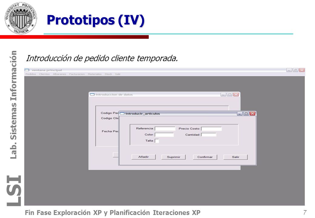 Prototipos (IV) Introducción de pedido cliente temporada.