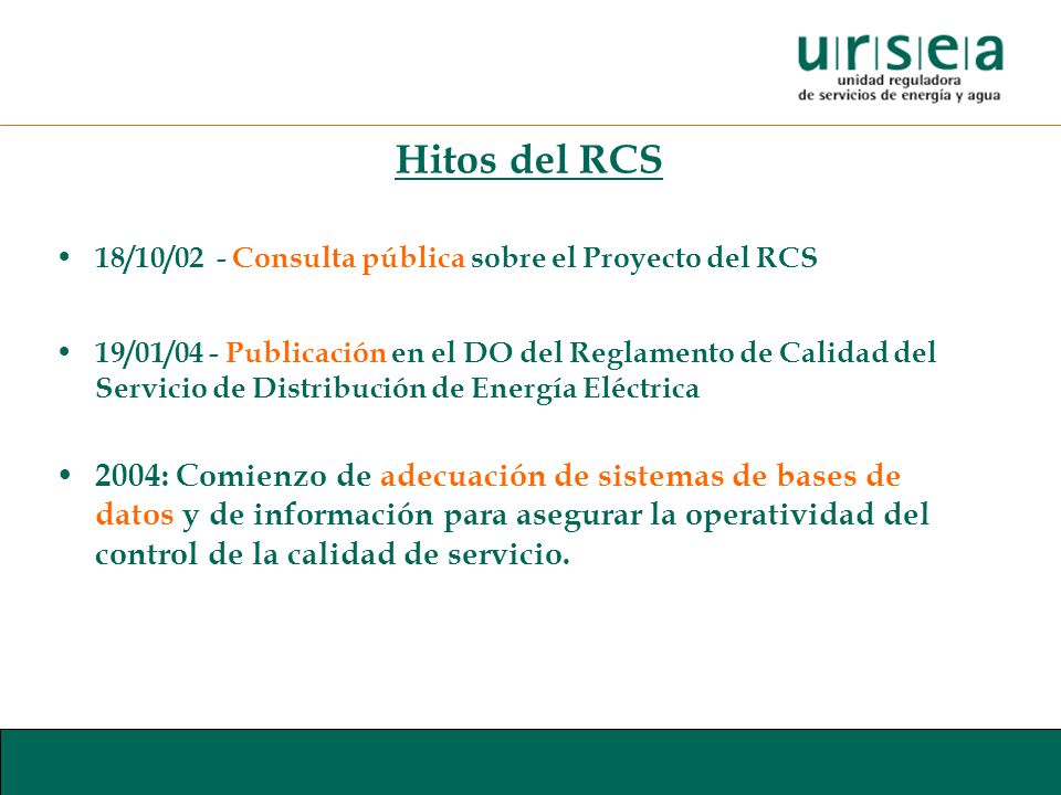 Hitos del RCS 18/10/02 - Consulta pública sobre el Proyecto del RCS.