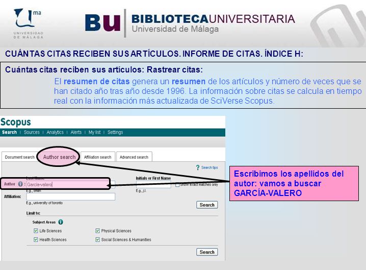 CUÁNTAS CITAS RECIBEN SUS ARTÍCULOS. INFORME DE CITAS. ÍNDICE H: