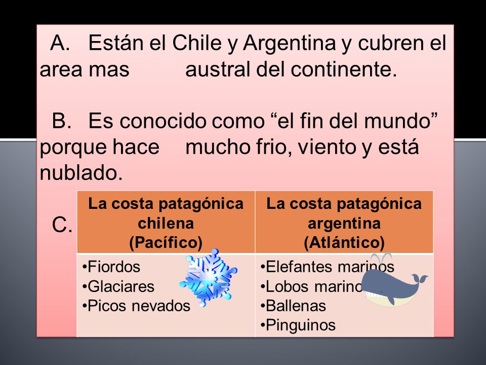 La costa patagónica chilena La costa patagónica argentina