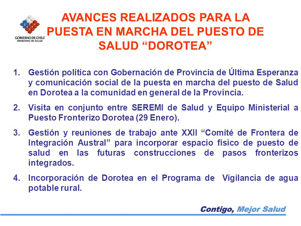 AVANCES REALIZADOS PARA LA PUESTA EN MARCHA DEL PUESTO DE SALUD DOROTEA