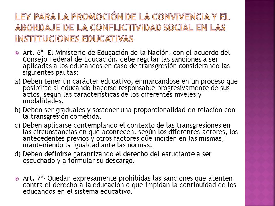 Ley para la Promoción de la Convivencia y el Abordaje de la Conflictividad Social en las Instituciones Educativas