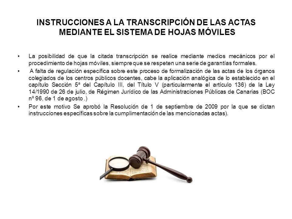 INSTRUCCIONES A LA TRANSCRIPCIÓN DE LAS ACTAS MEDIANTE EL SISTEMA DE HOJAS MÓVILES