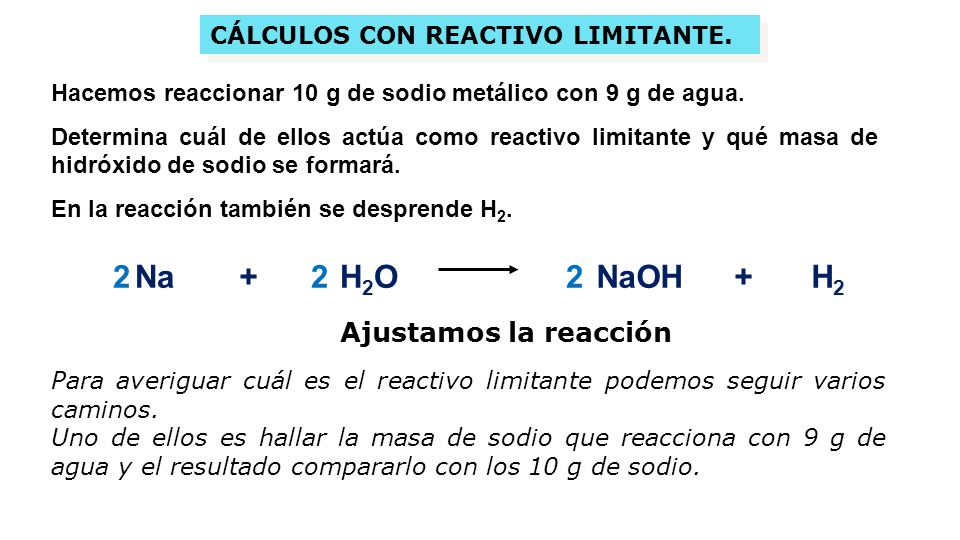 2 Na + 2 H2O 2 NaOH + H2 Ajustamos la reacción
