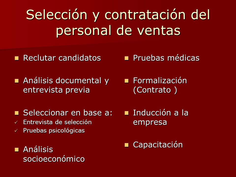 Selección y contratación del personal de ventas