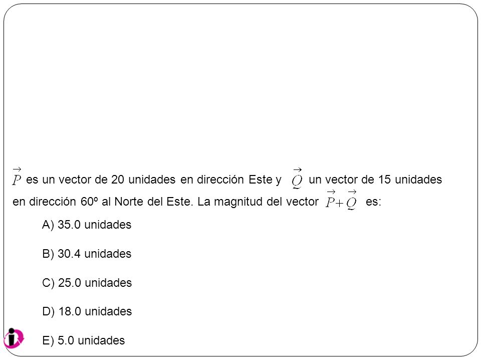 es un vector de 20 unidades en dirección Este y un vector de 15 unidades