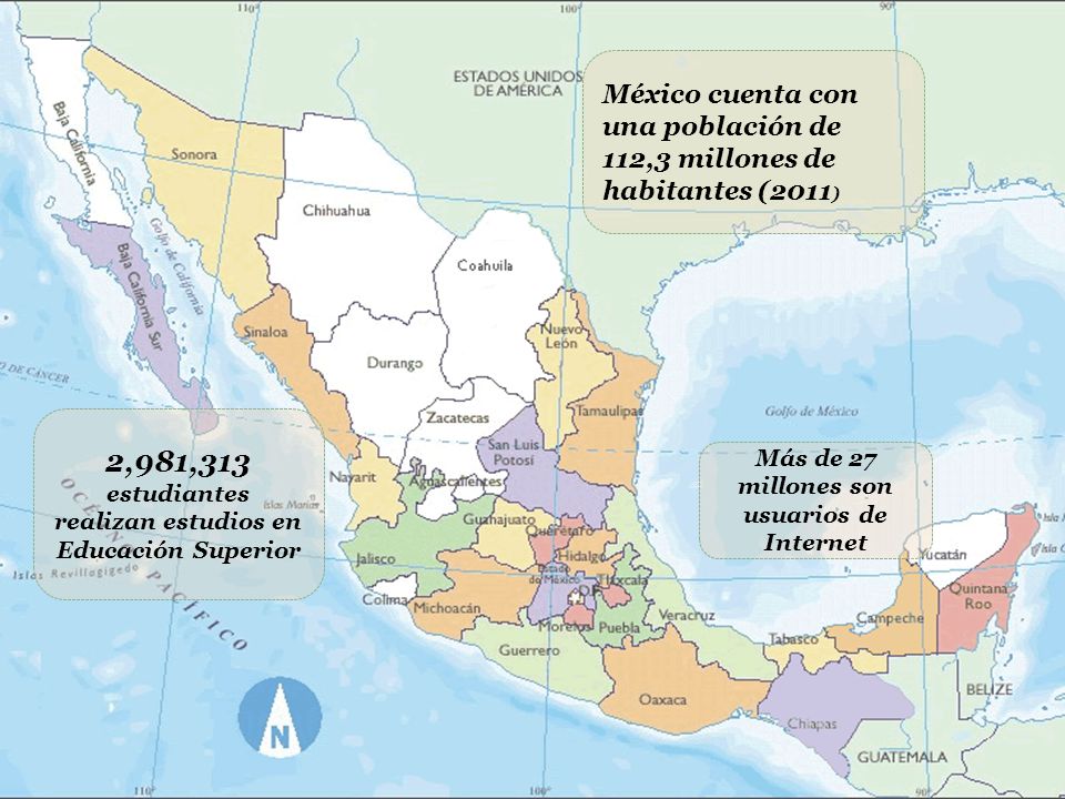 México cuenta con una población de 112,3 millones de habitantes (2011)