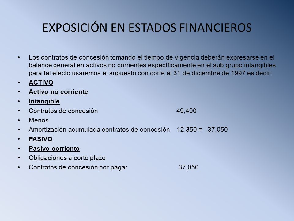 EXPOSICIÓN EN ESTADOS FINANCIEROS