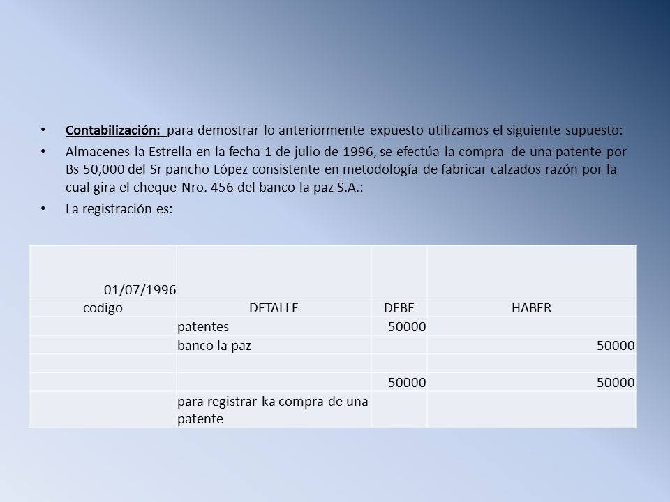 Contabilización: para demostrar lo anteriormente expuesto utilizamos el siguiente supuesto: