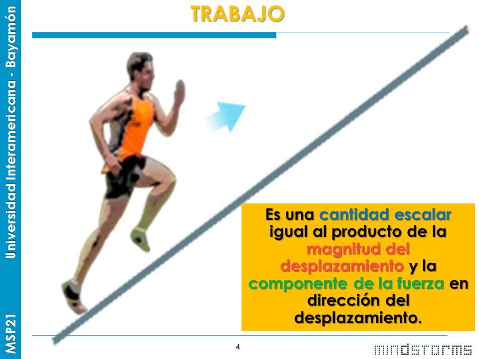 TRABAJO Es una cantidad escalar igual al producto de la magnitud del desplazamiento y la componente de la fuerza en dirección del desplazamiento.