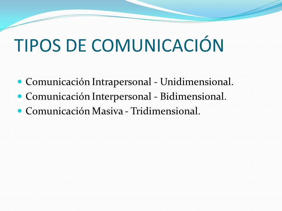 TIPOS DE COMUNICACIÓN Comunicación Intrapersonal - Unidimensional.