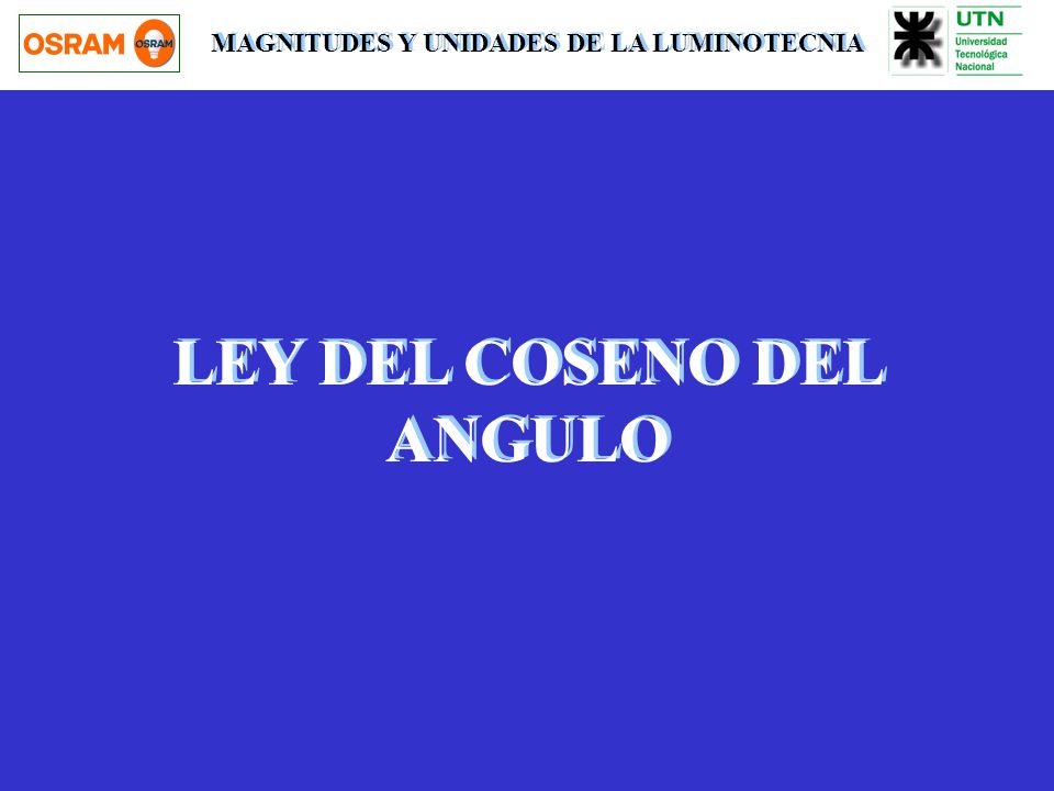 MAGNITUDES Y UNIDADES DE LA LUMINOTECNIA LEY DEL COSENO DEL ANGULO