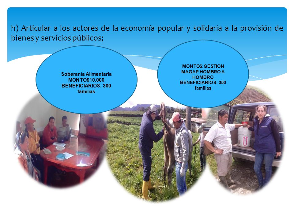 h) Articular a los actores de la economía popular y solidaria a la provisión de bienes y servicios públicos;