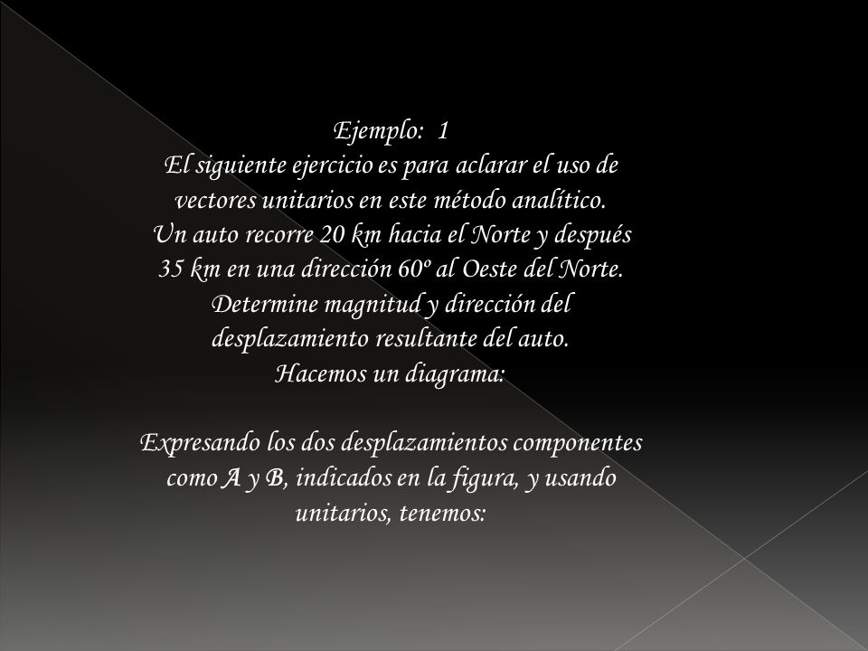 Ejemplo: 1 El siguiente ejercicio es para aclarar el uso de vectores unitarios en este método analítico.