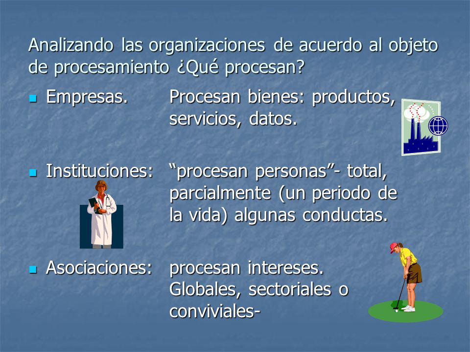 Analizando las organizaciones de acuerdo al objeto de procesamiento ¿Qué procesan