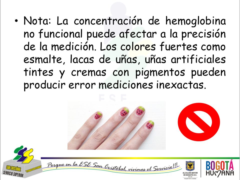Nota: La concentración de hemoglobina no funcional puede afectar a la precisión de la medición.