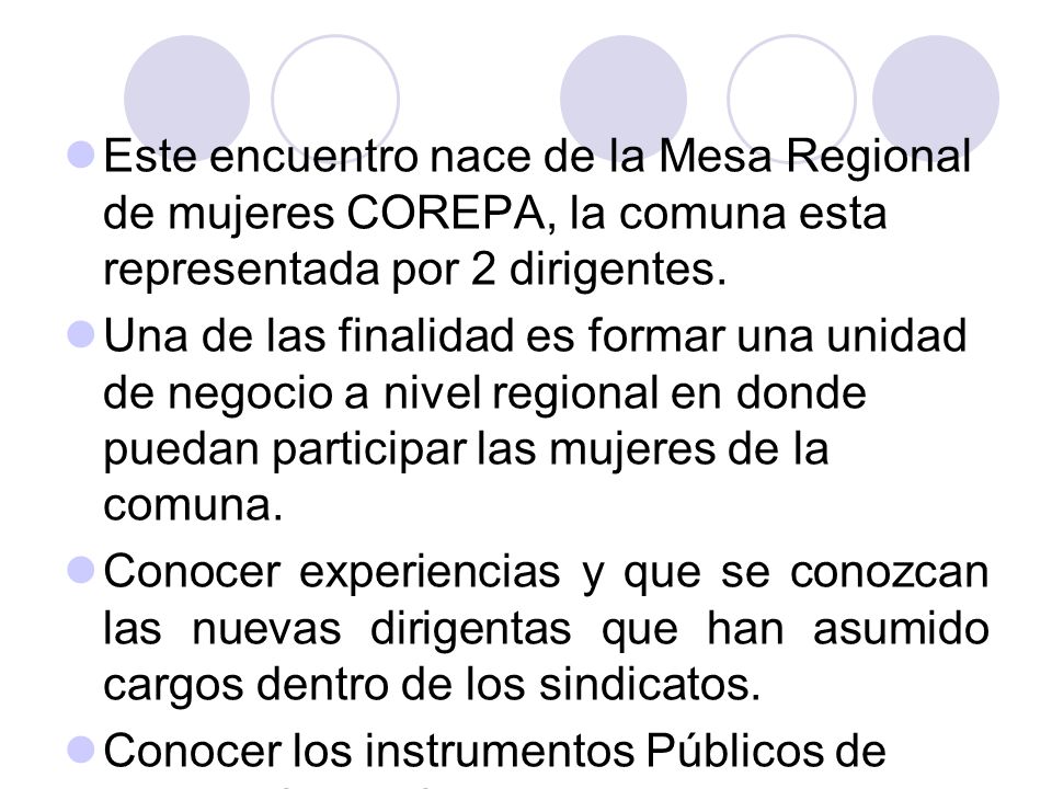 Este encuentro nace de la Mesa Regional de mujeres COREPA, la comuna esta representada por 2 dirigentes.