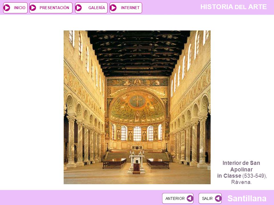 Interior de San Apolinar in Classe ( ), Rávena.