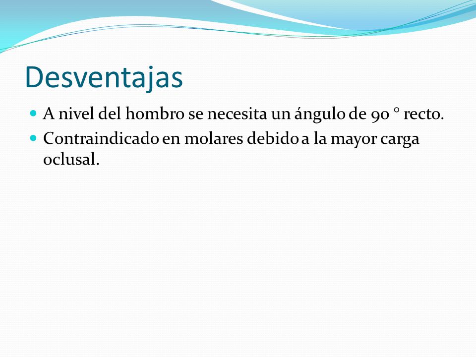 Desventajas A nivel del hombro se necesita un ángulo de 90 ° recto.