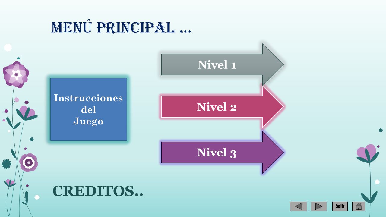 Menú principal … CREDITOS.. Nivel 1 Nivel 2 Nivel 3 Instrucciones del