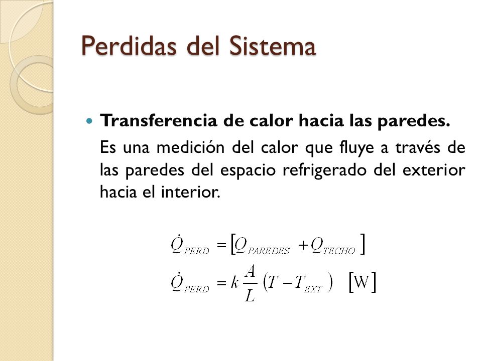 Perdidas del Sistema Transferencia de calor hacia las paredes.