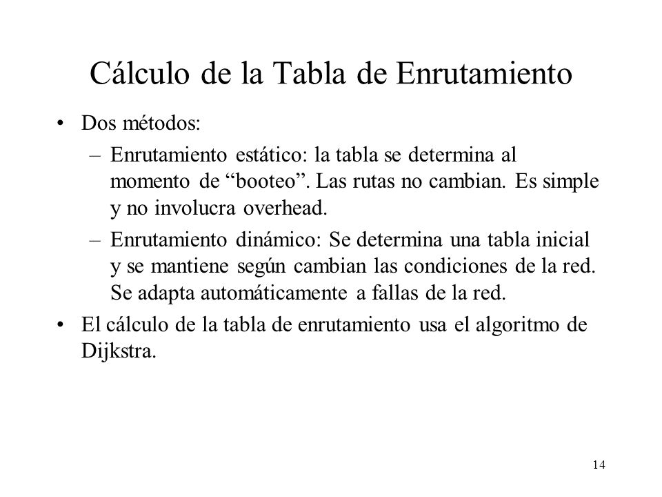 Cálculo de la Tabla de Enrutamiento