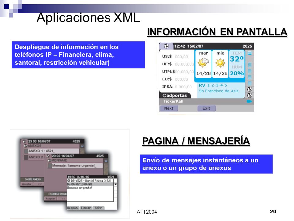 Aplicaciones XML INFORMACIÓN EN PANTALLA PAGINA / MENSAJERÍA