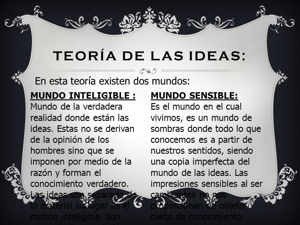 Teoría de las ideas: En esta teoría existen dos mundos: