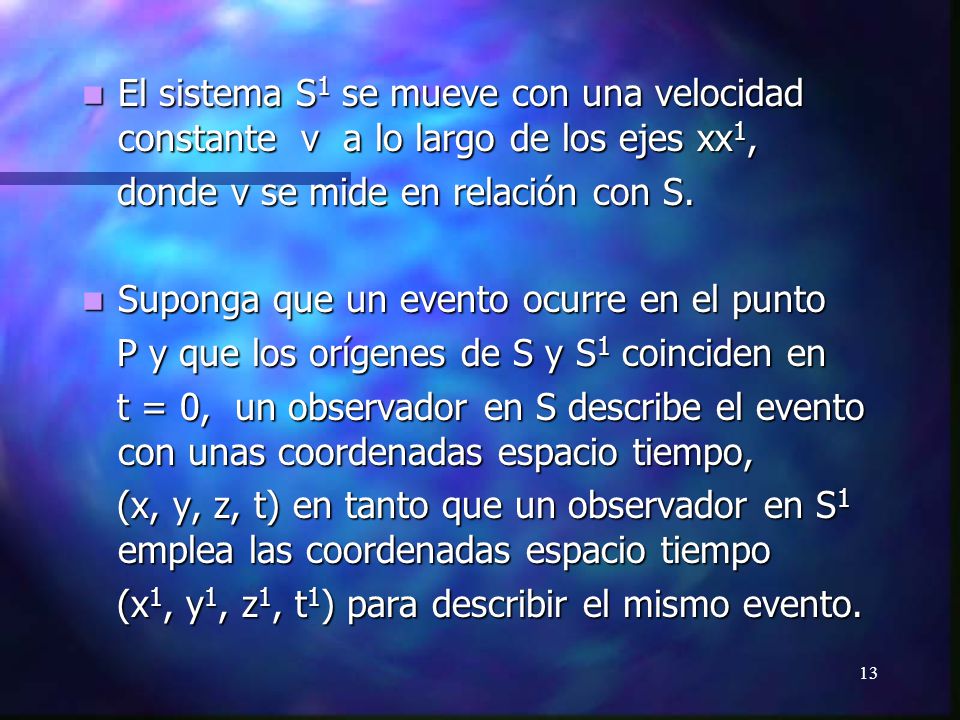 El sistema S1 se mueve con una velocidad constante v a lo largo de los ejes xx1,