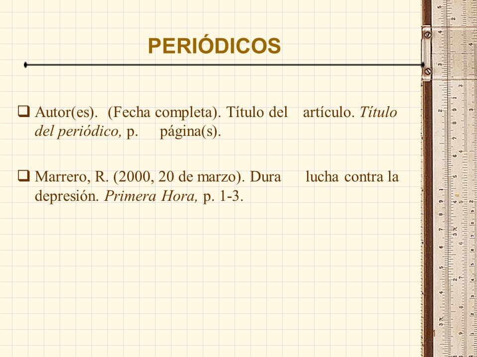 PERIÓDICOS Autor(es). (Fecha completa). Título del artículo. Título del periódico, p. página(s).