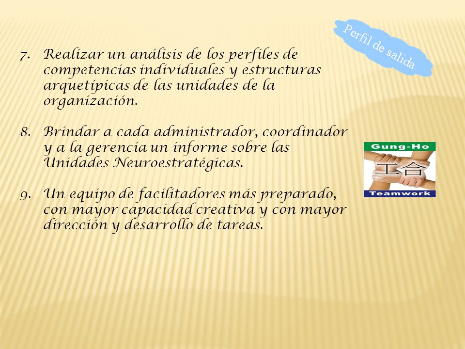 Realizar un análisis de los perfiles de competencias individuales y estructuras arquetípicas de las unidades de la organización.