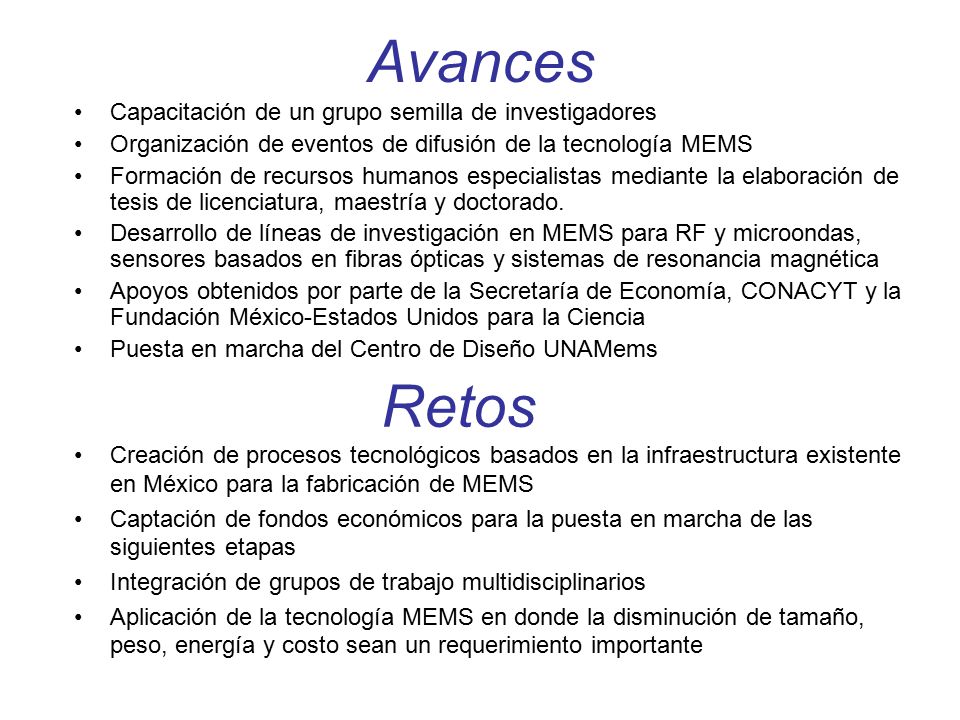 Avances Retos Capacitación de un grupo semilla de investigadores