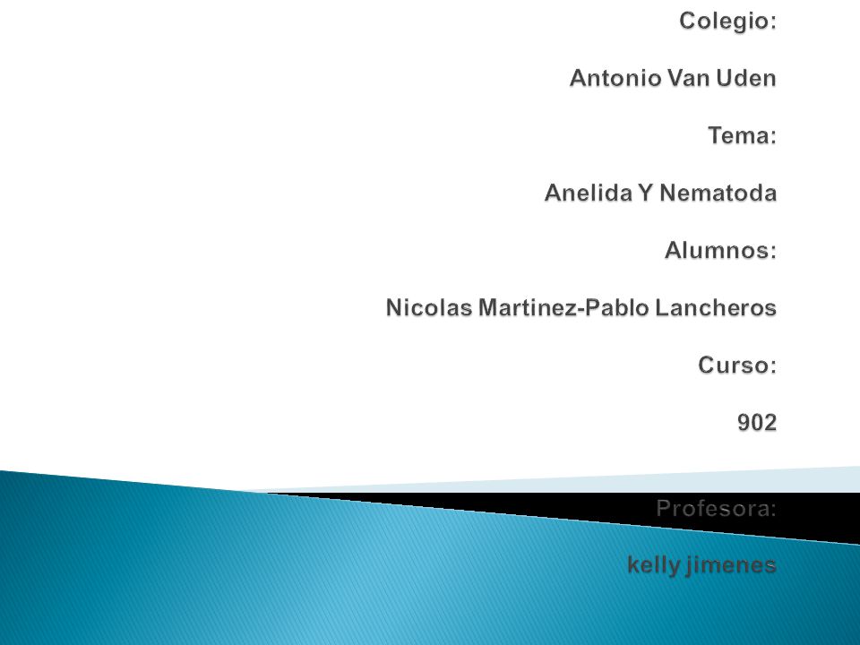 Colegio: Antonio Van Uden Tema: Anelida Y Nematoda Alumnos: Nicolas Martinez-Pablo Lancheros Curso: 902 Profesora: kelly jimenes