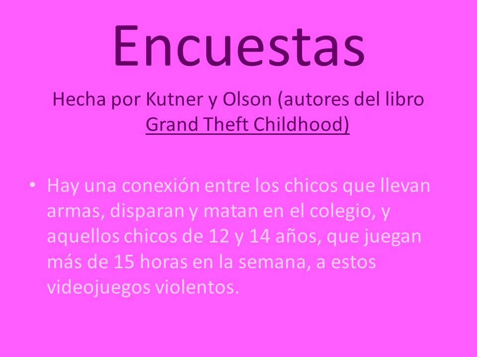 Hecha por Kutner y Olson (autores del libro Grand Theft Childhood)