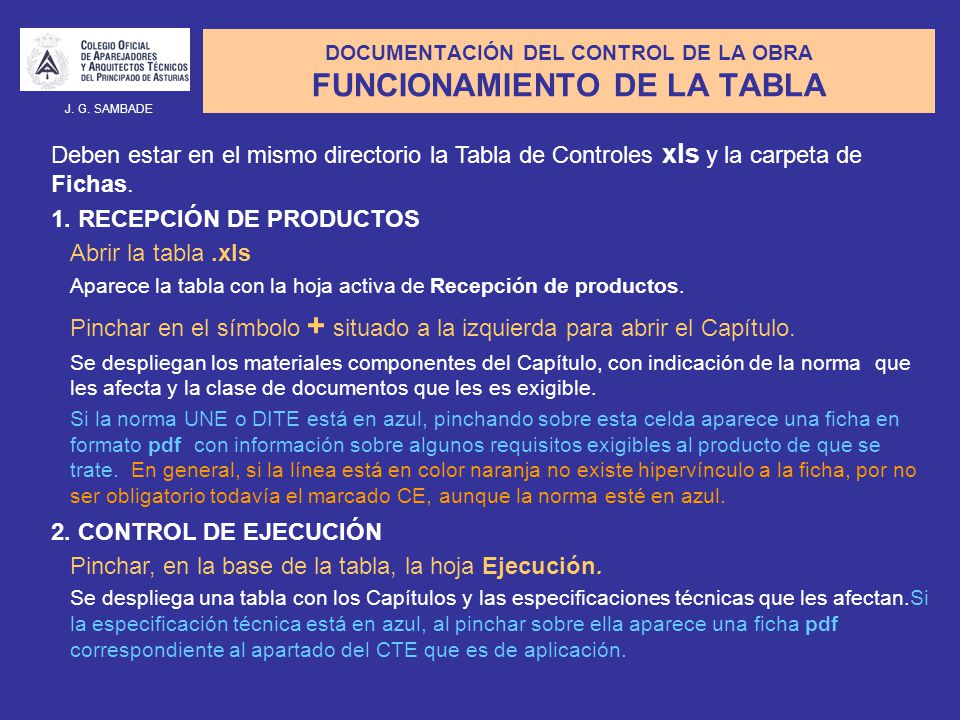 DOCUMENTACIÓN DEL CONTROL DE LA OBRA FUNCIONAMIENTO DE LA TABLA