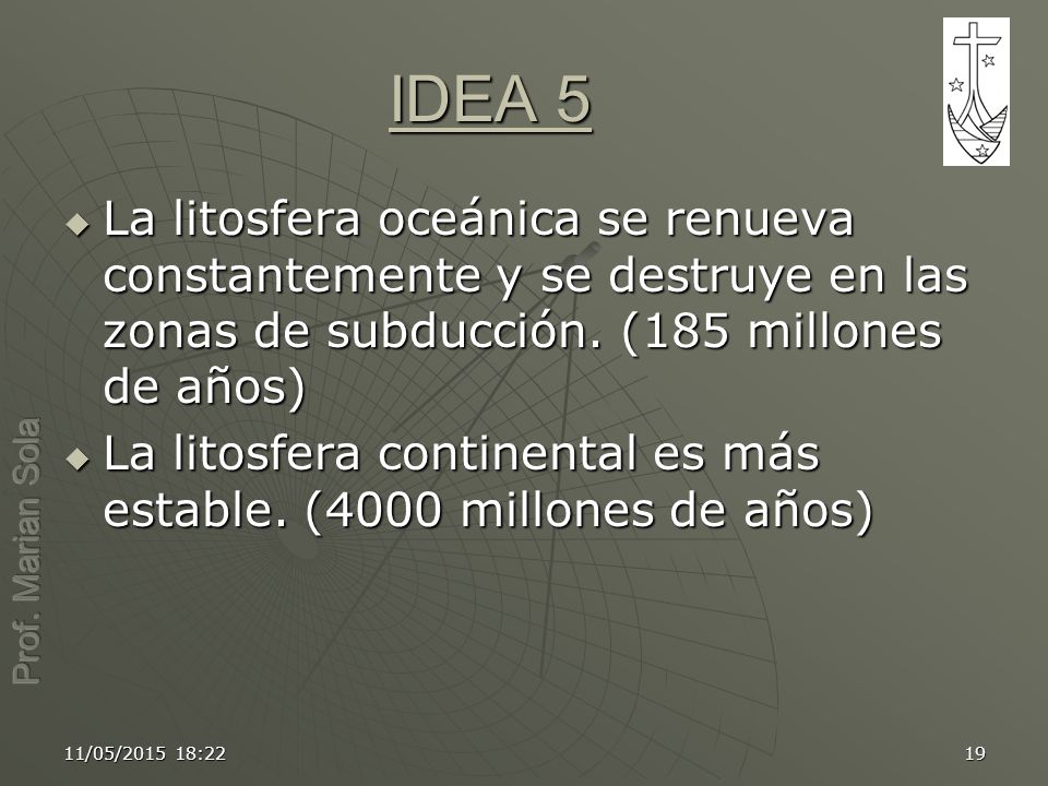 IDEA 5 La litosfera oceánica se renueva constantemente y se destruye en las zonas de subducción. (185 millones de años)